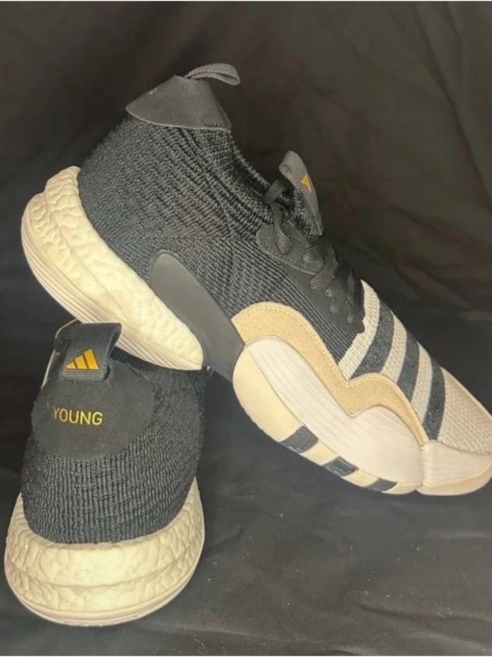 Adidas Black and Beige Knit Athletic Shoes - size 16